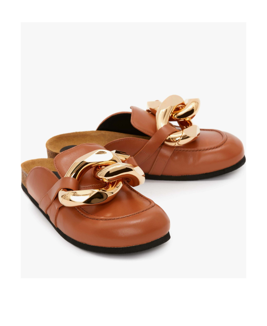 Jw Anderson Chunky Leather Chain Slide Mules In Brown