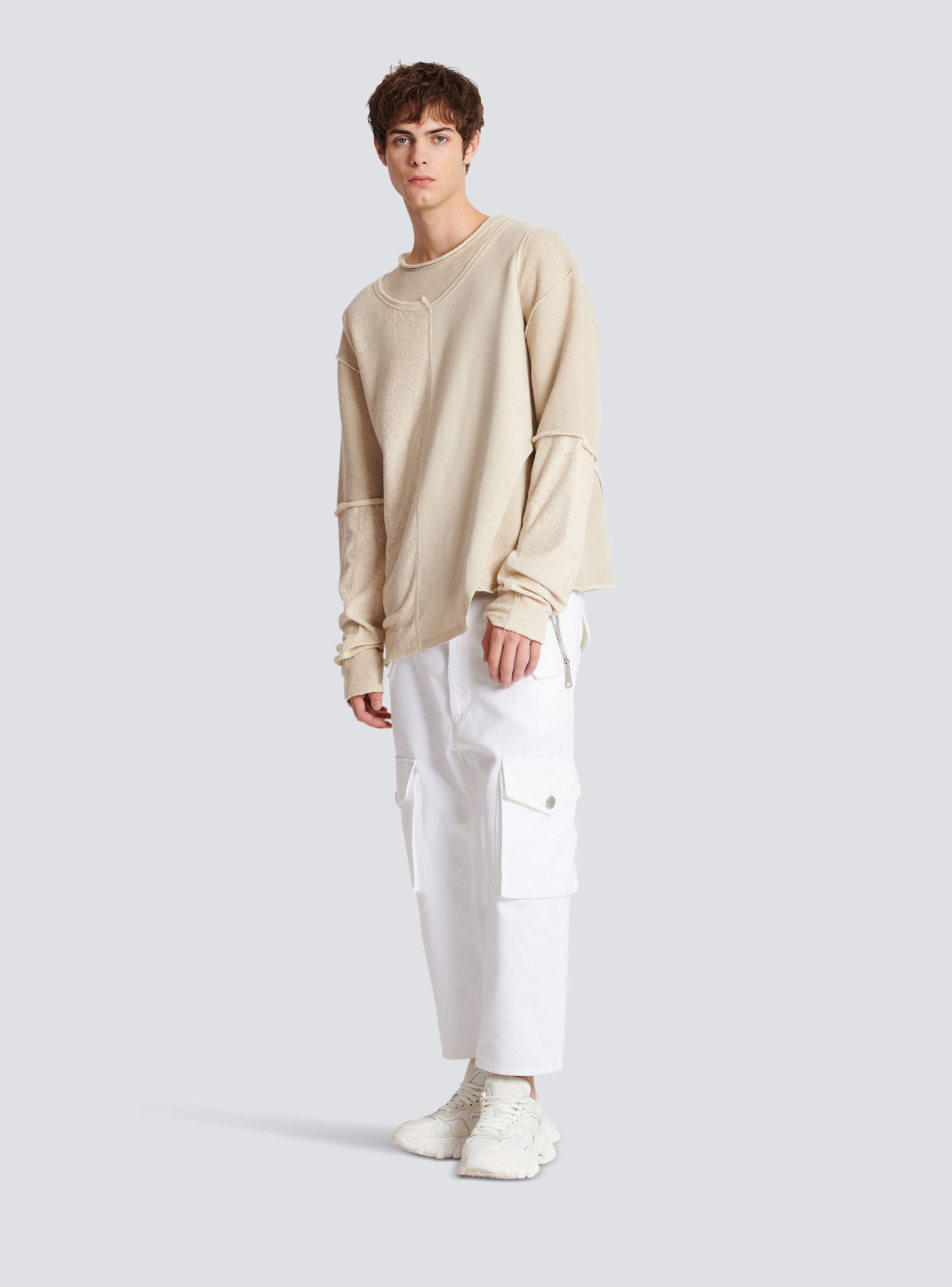 Balmain Patchwork Long-sleeve Top In White