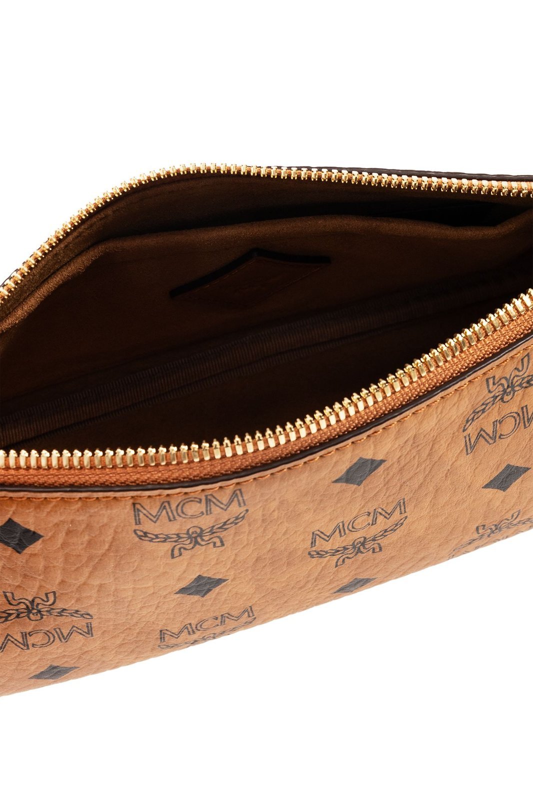 Mcm Aren All-over Logo Printed Small Shoulder Bag In Brown