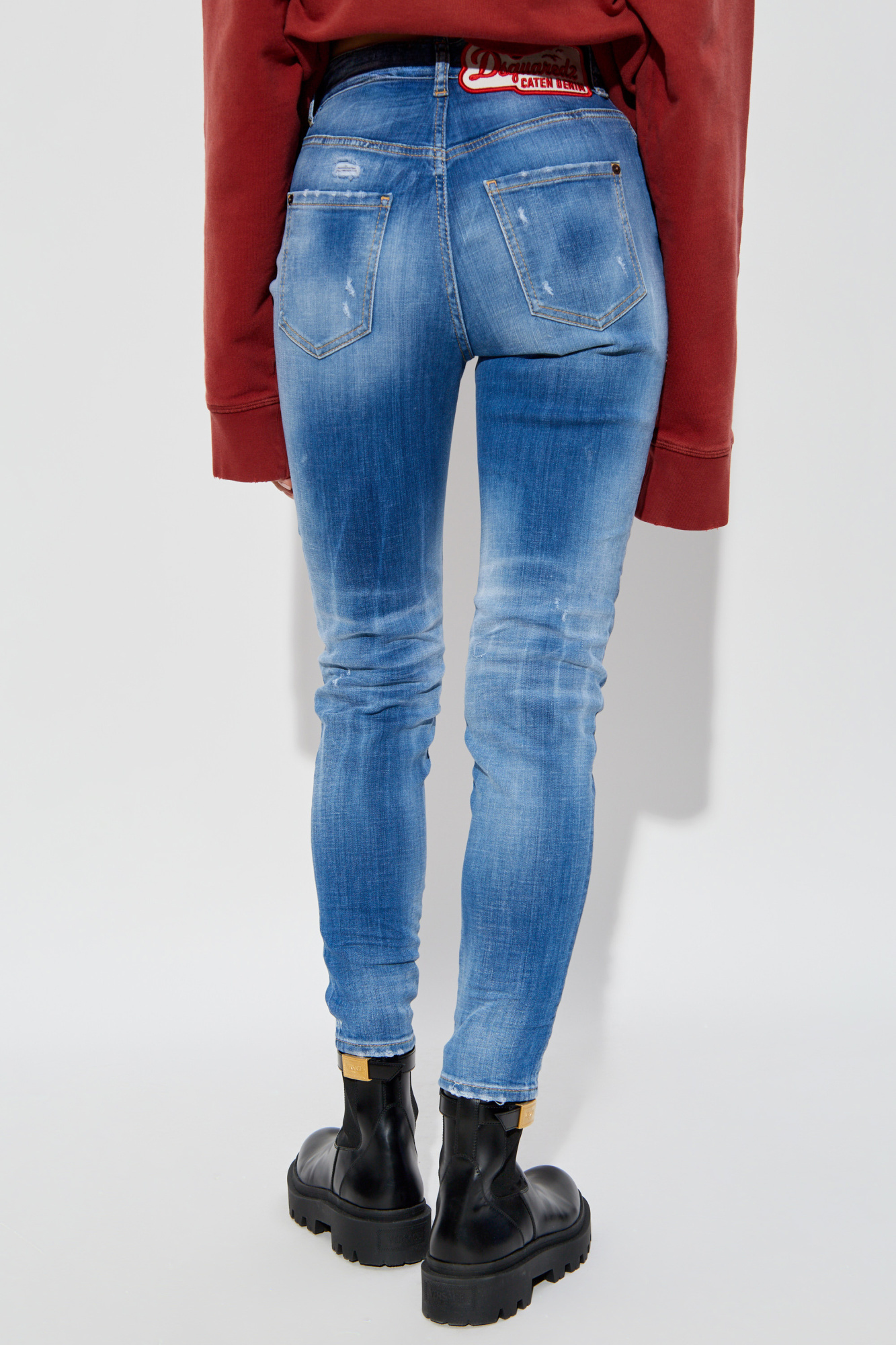 Shop Dsquared2 Logo Patch Jeans In Blue