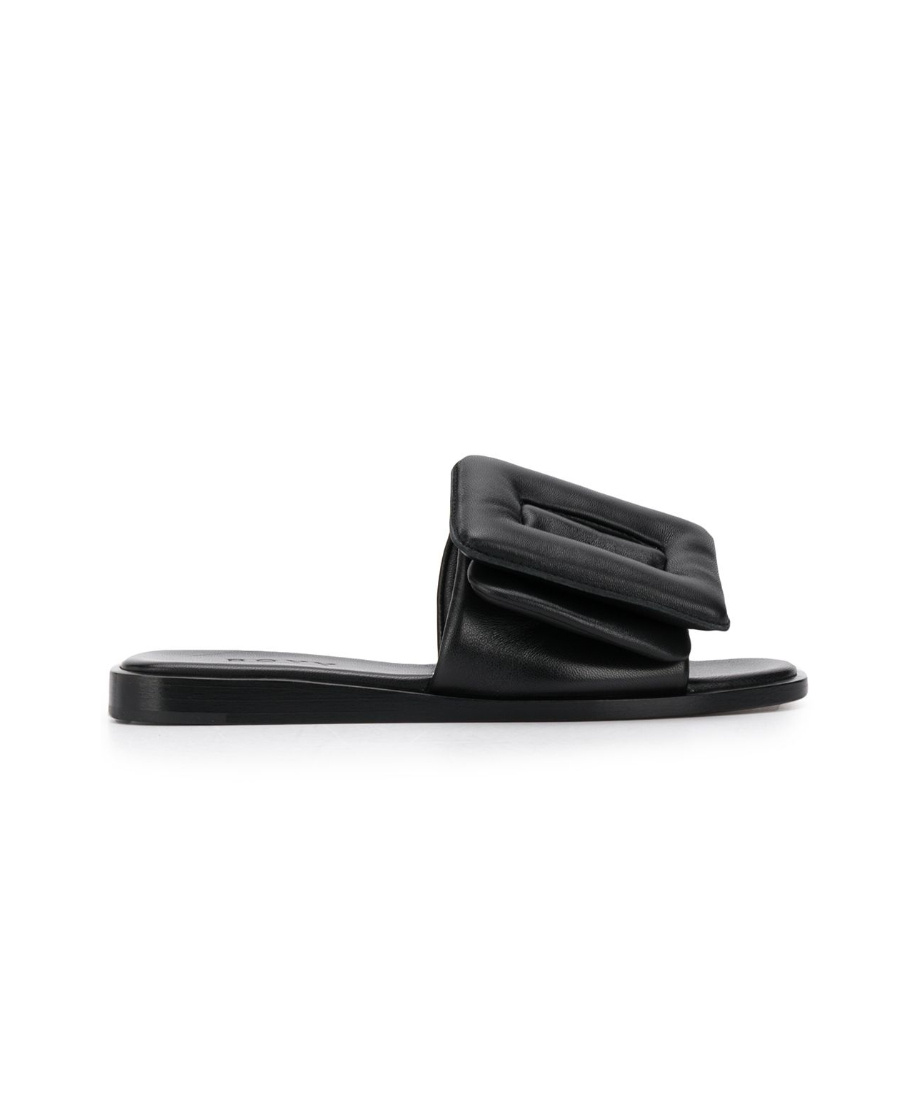 Boyy Black Leather Puffy Slippers In Black