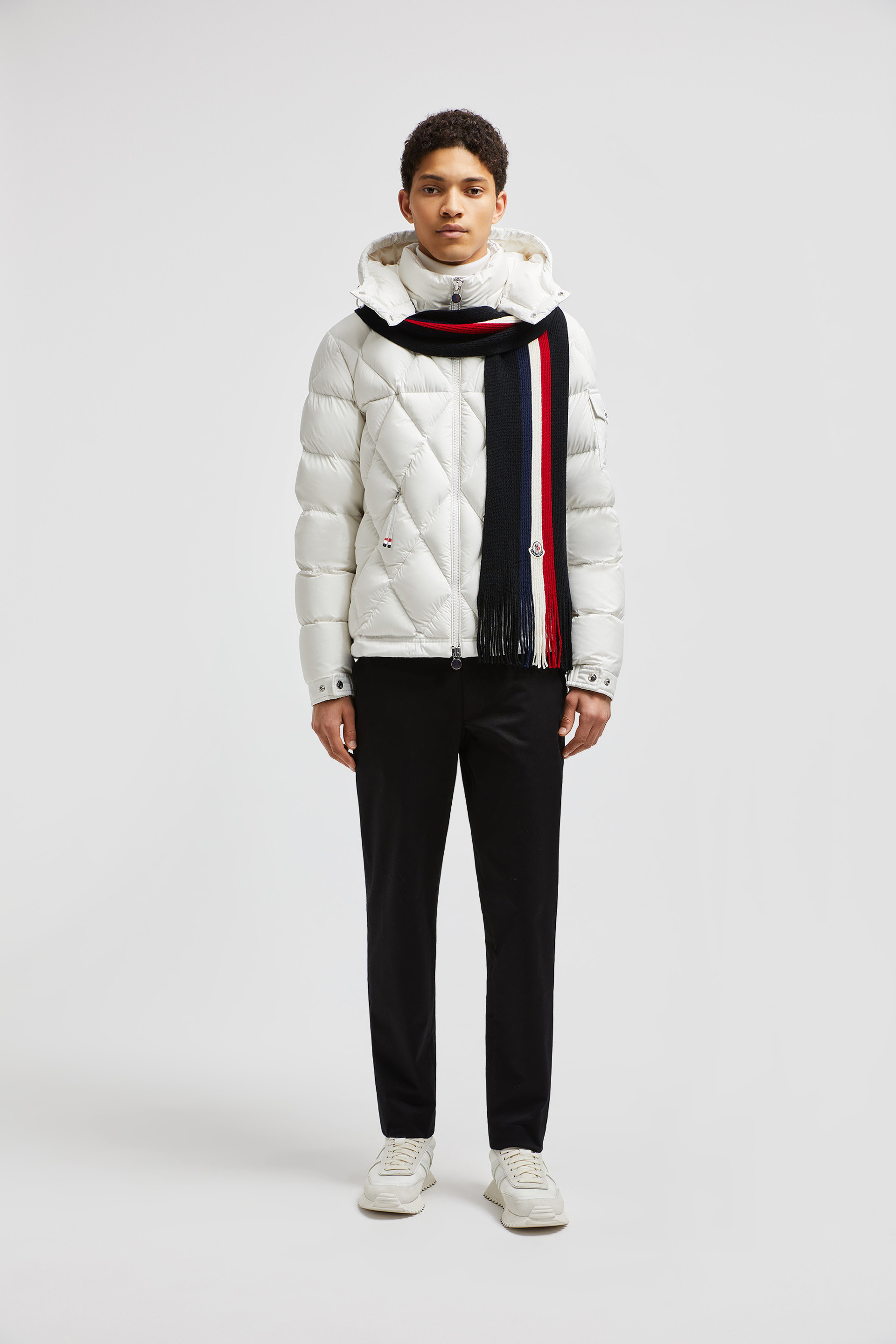 Shop Moncler Tricolour Wool Scarf In Black