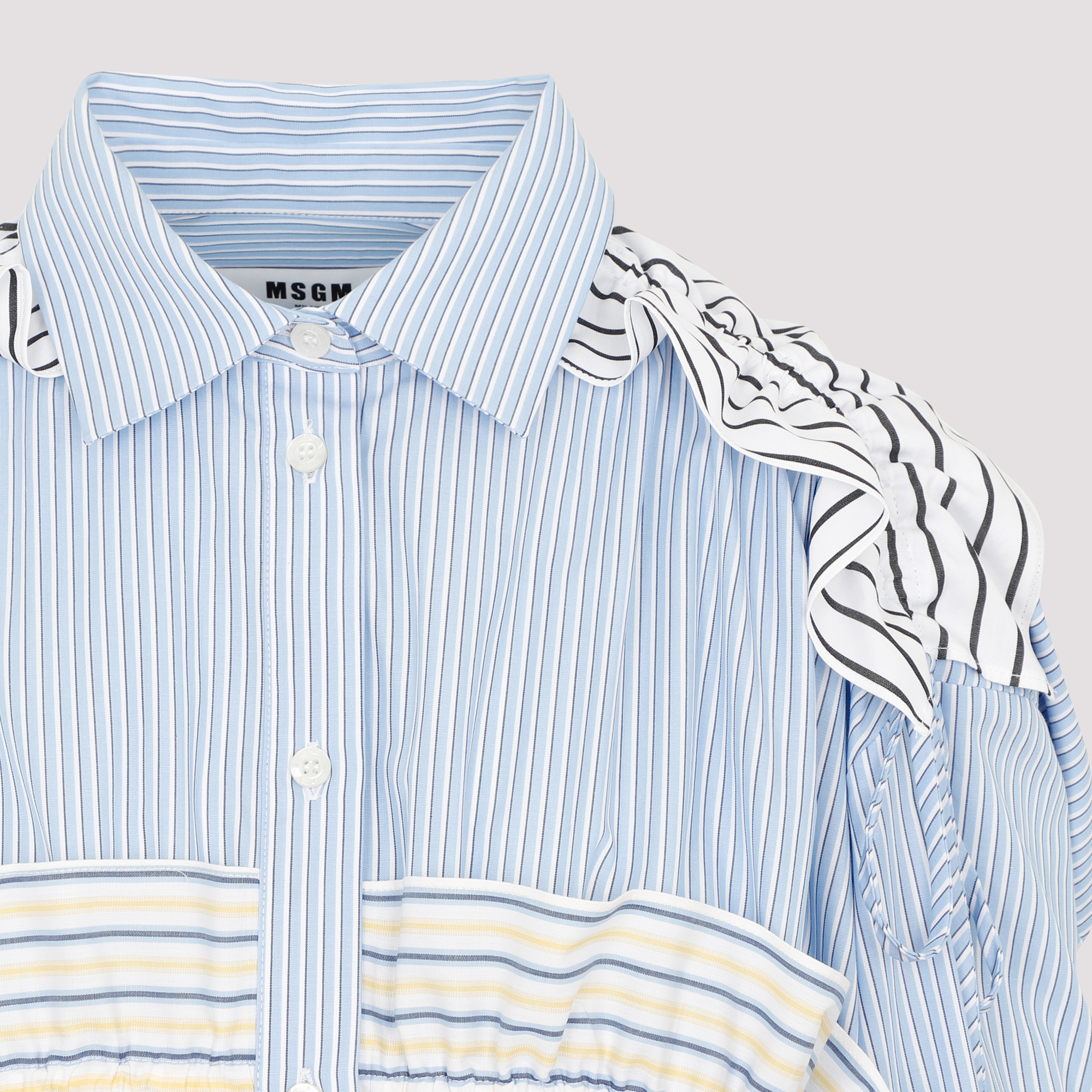 Msgm Ruffle-stripe-detail Buttoned Mini Dress In Blue