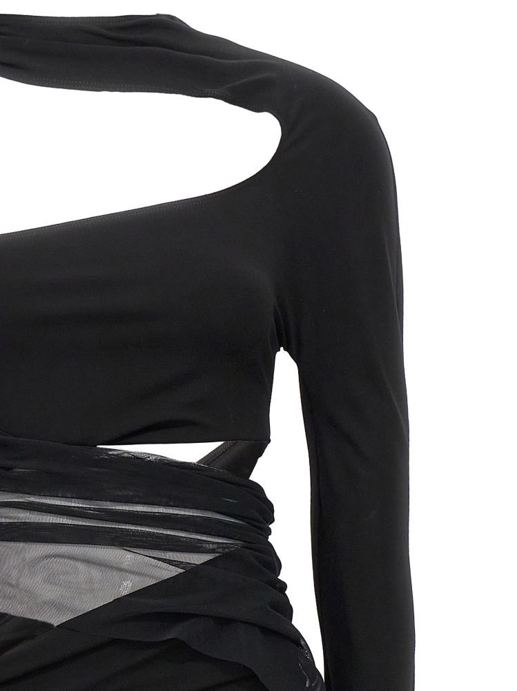 Mugler Asymmetric Cut-out Minidress In Black