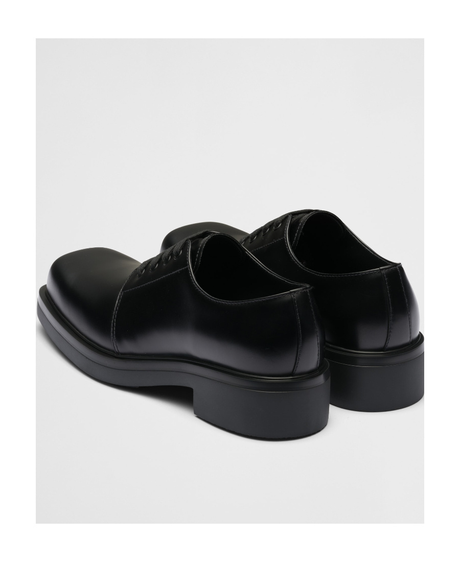 Prada Brushed Leather `derby` Shoes In Black