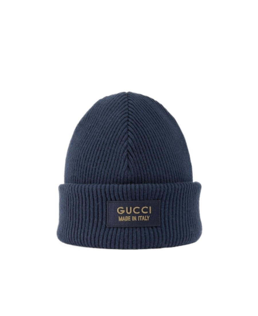 Gucci Logo-patch Wool Beanie In Blue