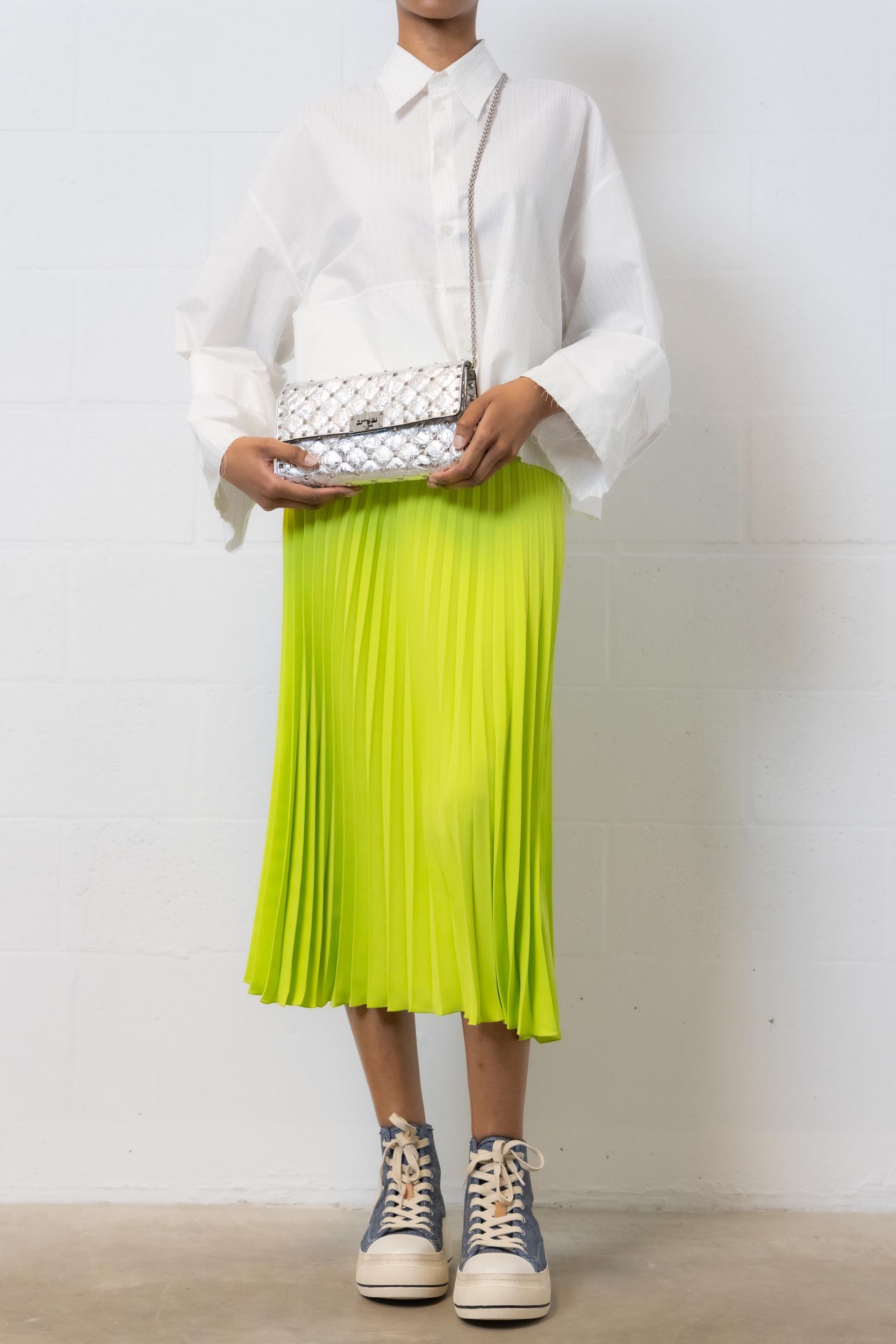 Mm6 Maison Margiela Woman Midi Skirt Lime Green Size 6 Polyester In Green