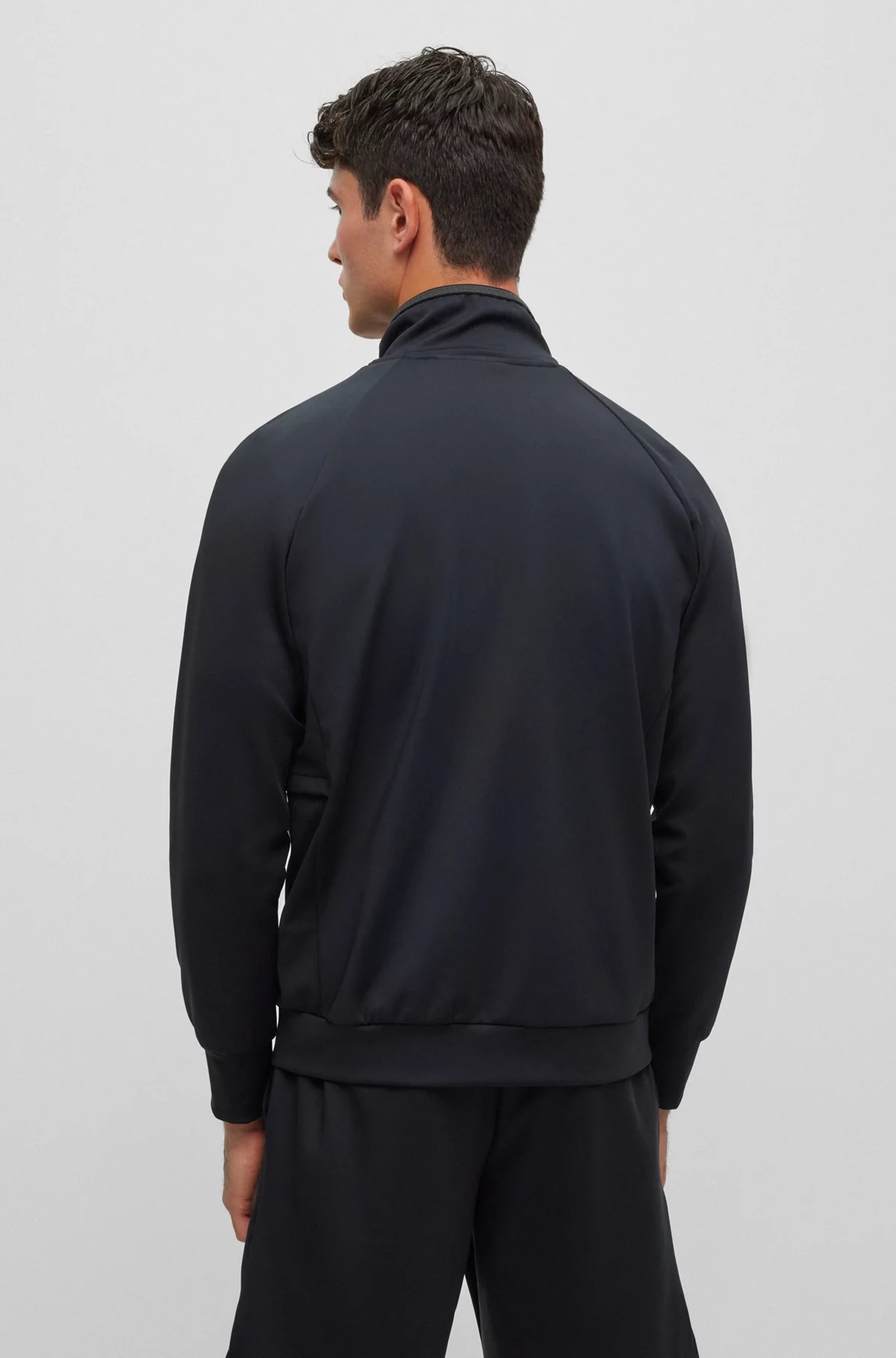 Hugo Boss Zip-up Sweatshirt In Active-stretch Fabric In Black