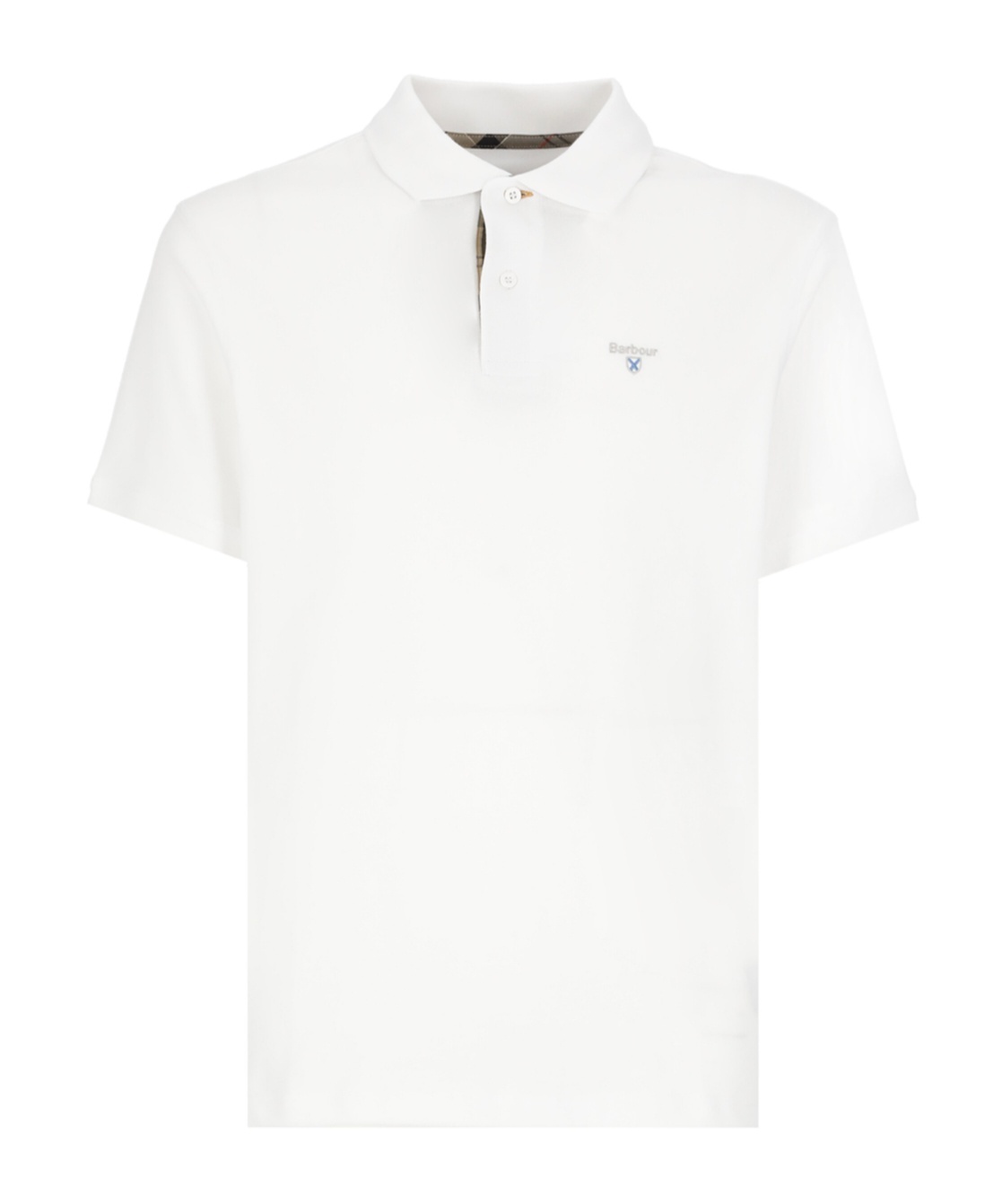 Barbour Piquet Polo With Tartan Details In White