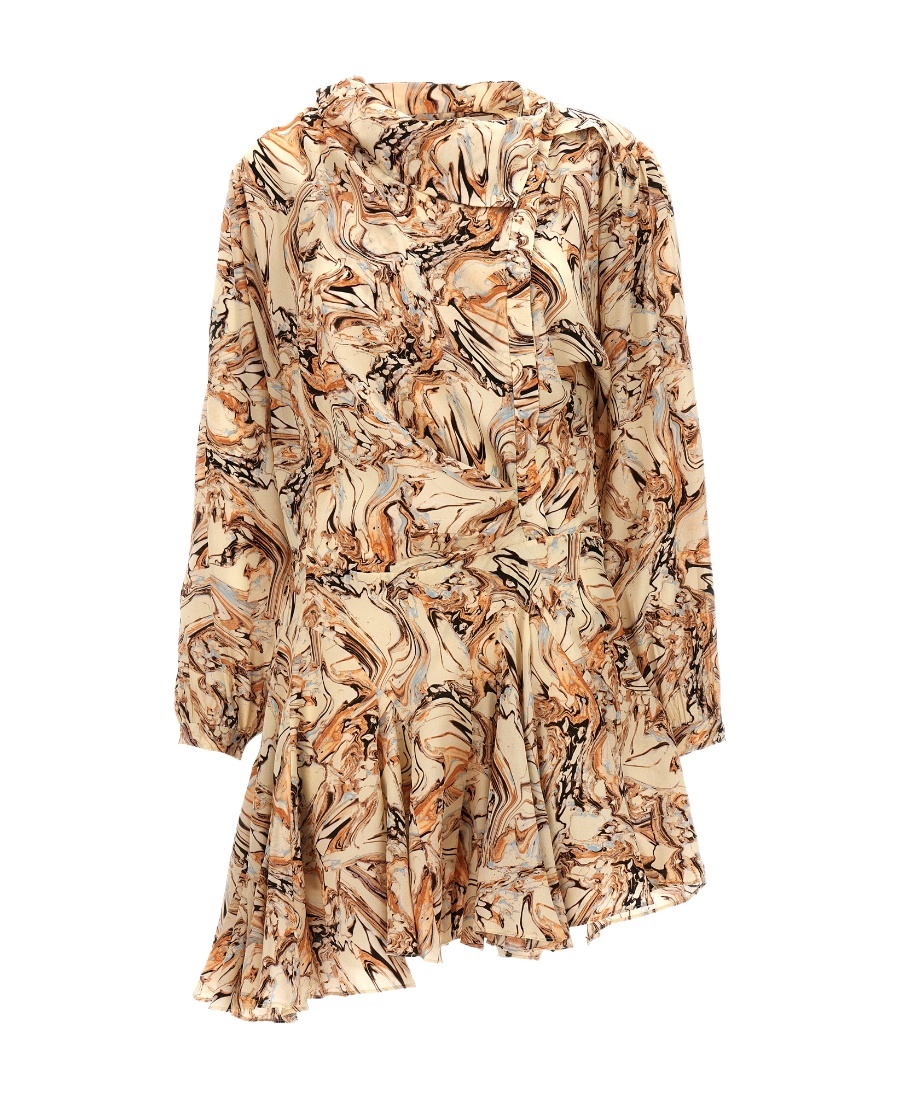 Isabel Marant Tharya Asymmetric Printed Silk Crepe De Chine Mini Dress In Nude