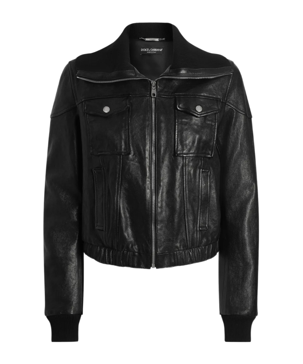 Dolce & Gabbana Bomber Jacket With Elasticated Hem And Wide Collar In Black