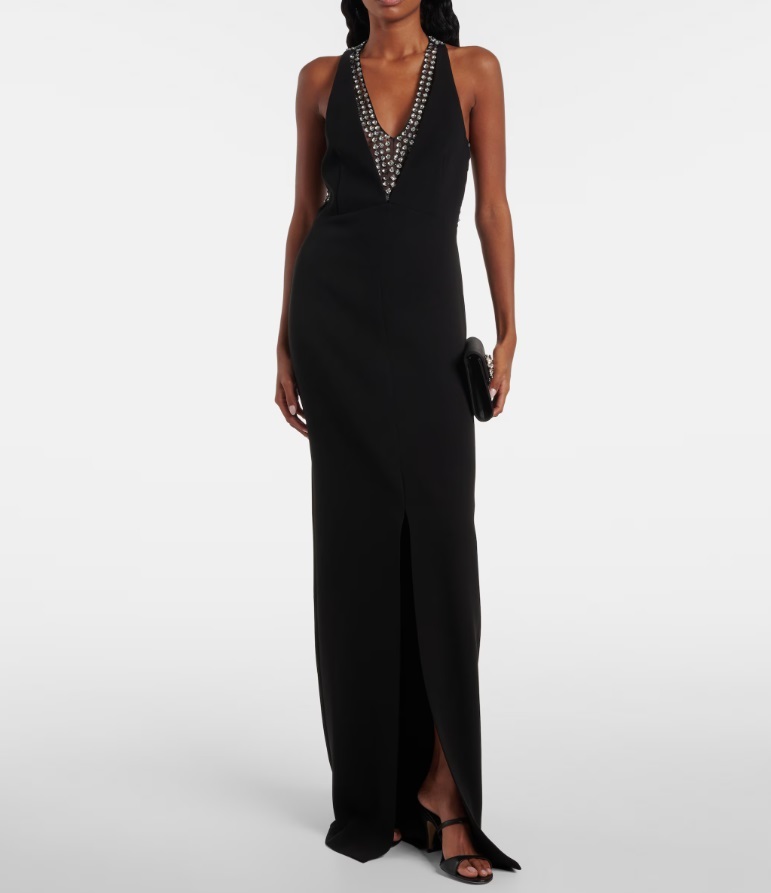 Max Mara Sophisticated Evening Dress With Deep V-neckline And Embellished Back In Black