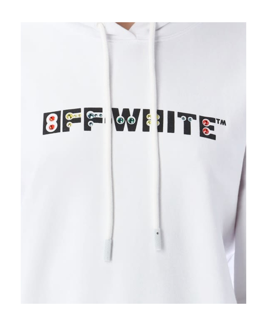 Off-white Rhinestone-embellished Logo Hoodie In White
