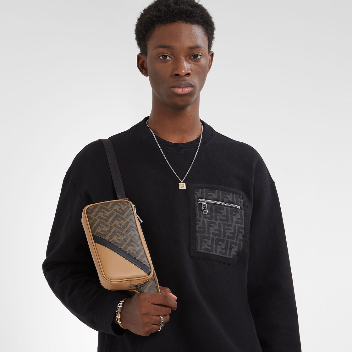 Fendi Regular Fit Wool Blend Pullover With Pockets In Black