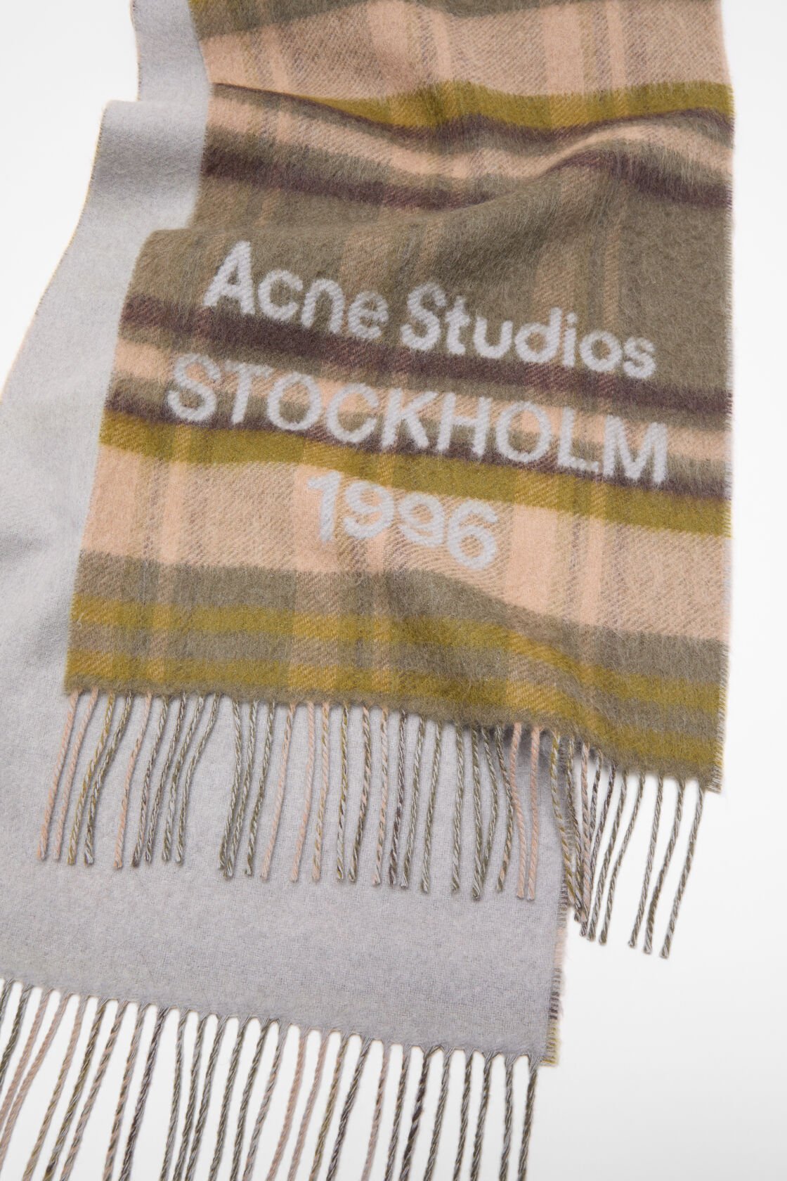 Acne Studios Check Logo Scarf - Wide In Gray