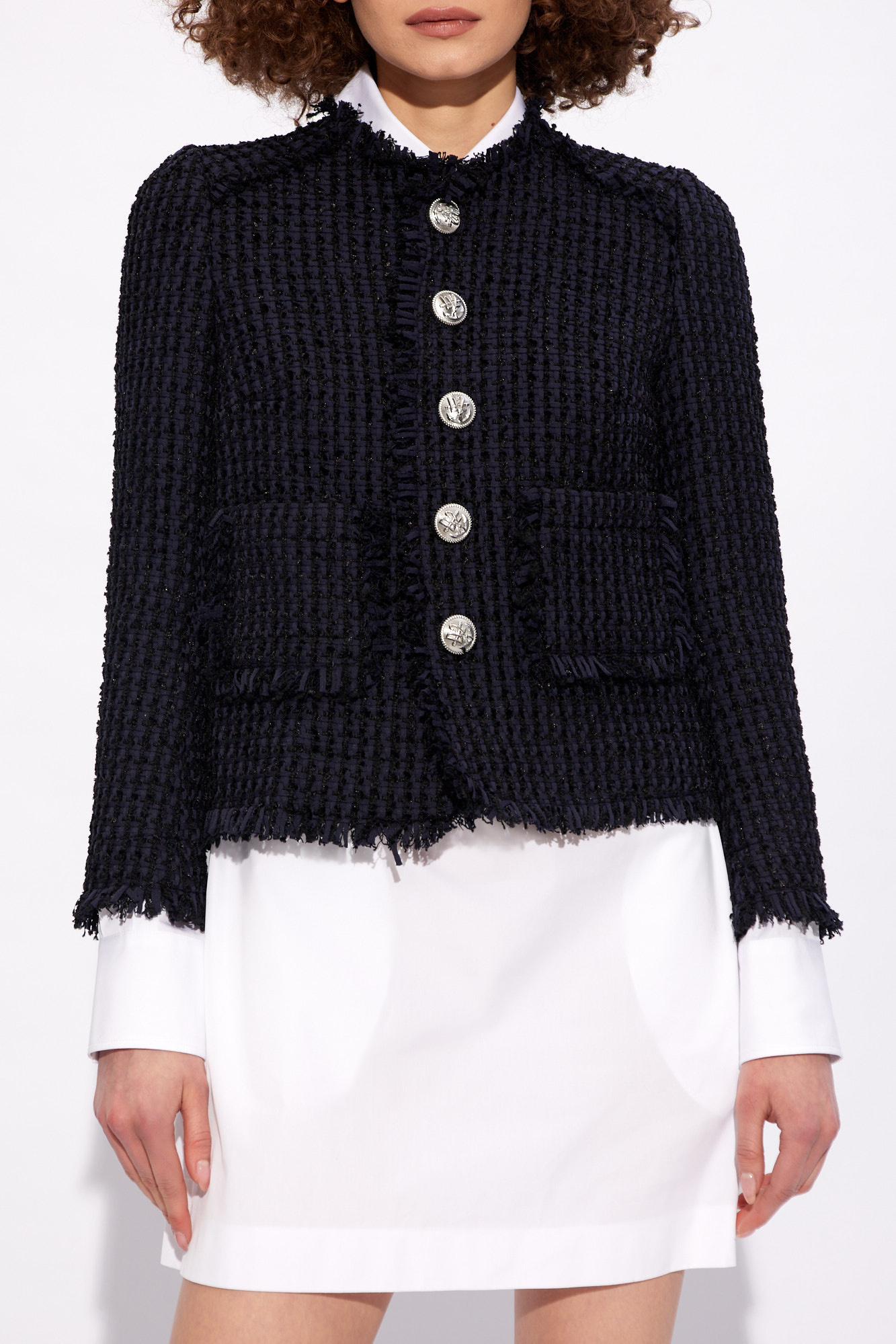 Dsquared2 Manhattan Bouclé Jacket With Adjustable Straps In Black