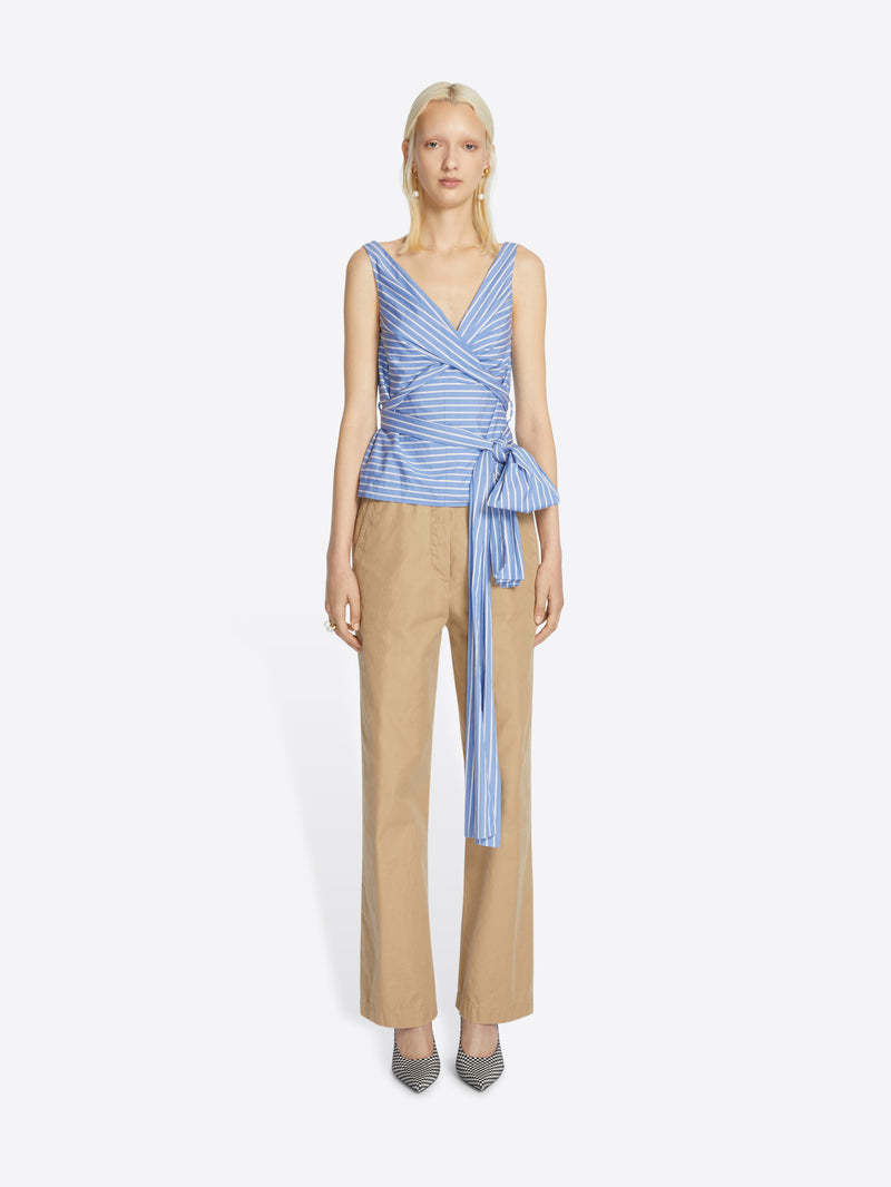 Dries Van Noten Belted Cotton Chinos In Nude
