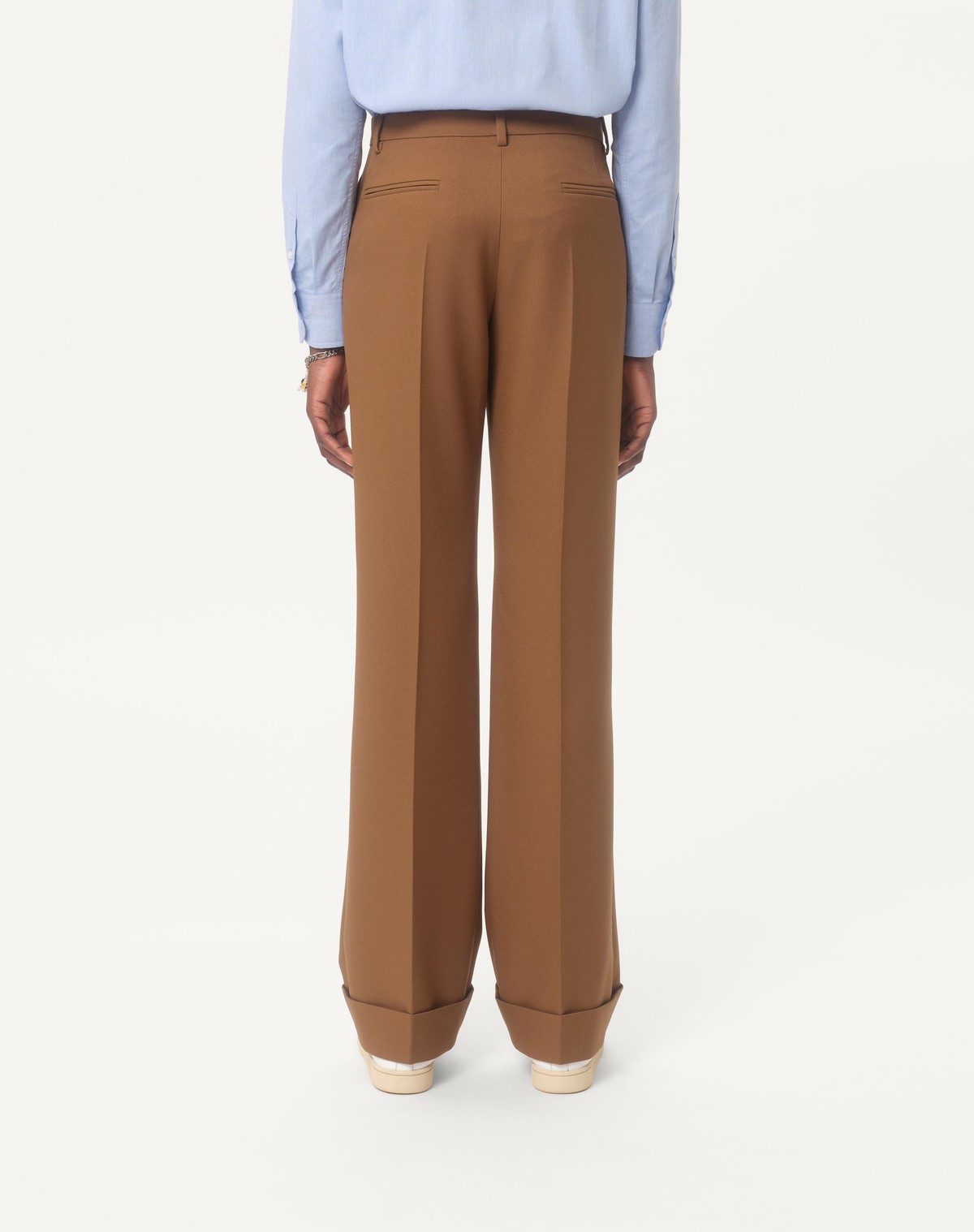 Valentino Pleated Cuffed Nylon Trousers With Side And Back Pockets In Brown