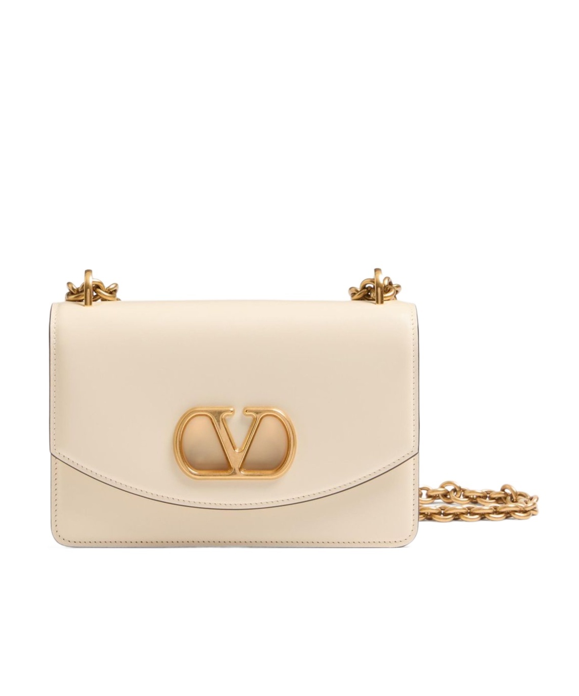 Valentino Garavani Garavani Vain Small Shoulder Bag In Shiny Calfskin Woman Ivory Uni In Nude