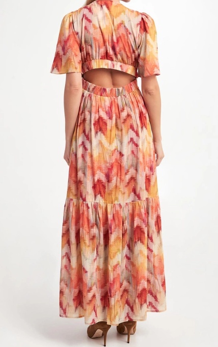 Bash Cut-out Detail Long Flared Dress In Multi