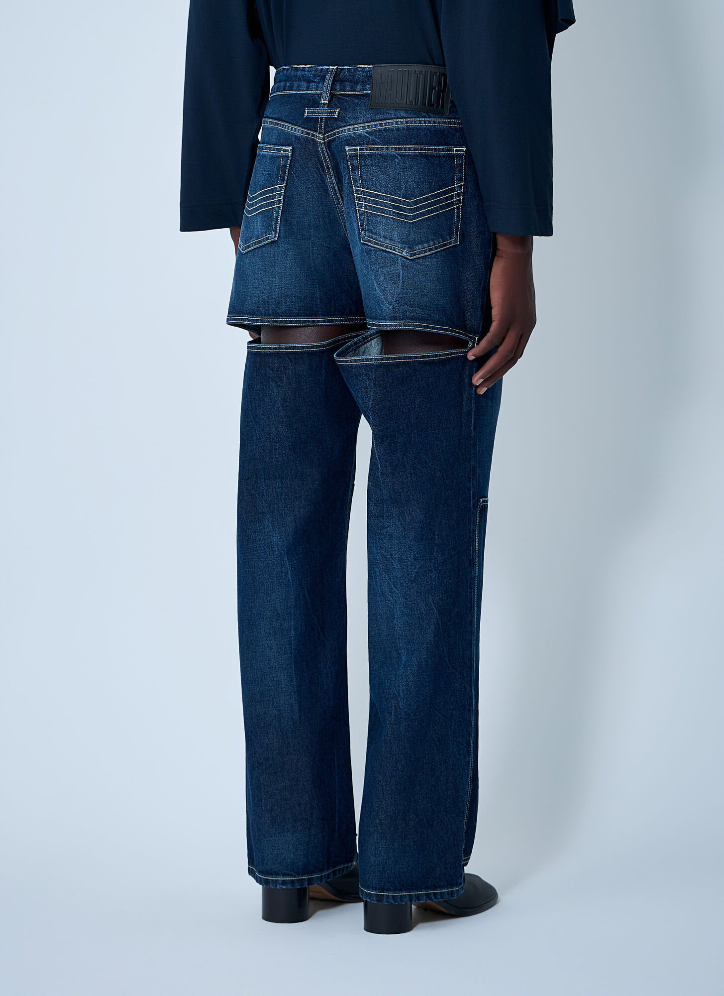 Jean Paul Gaultier Hollow Denim Trousers In Blue