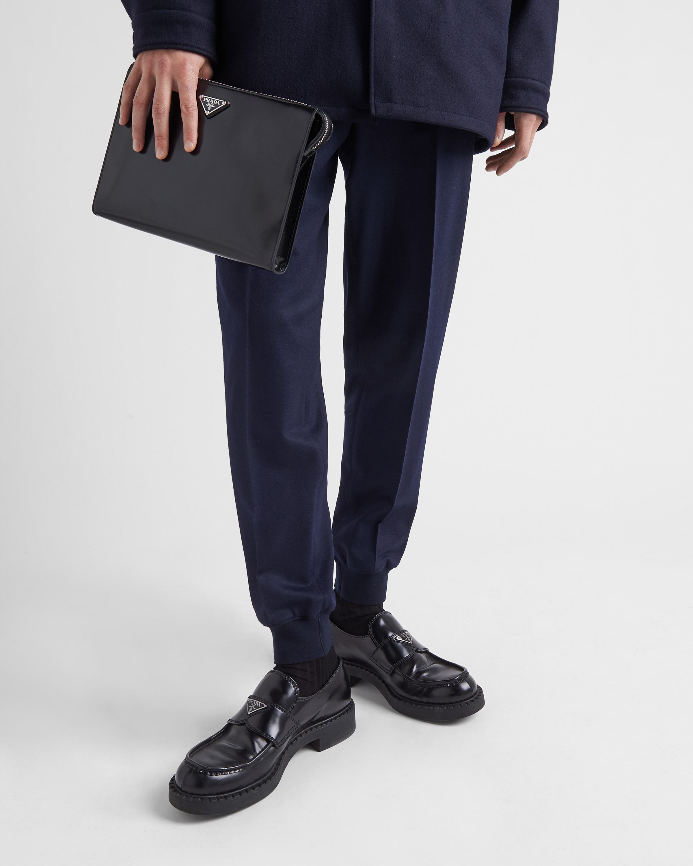 Prada Wool Track Pants In Navy Blue