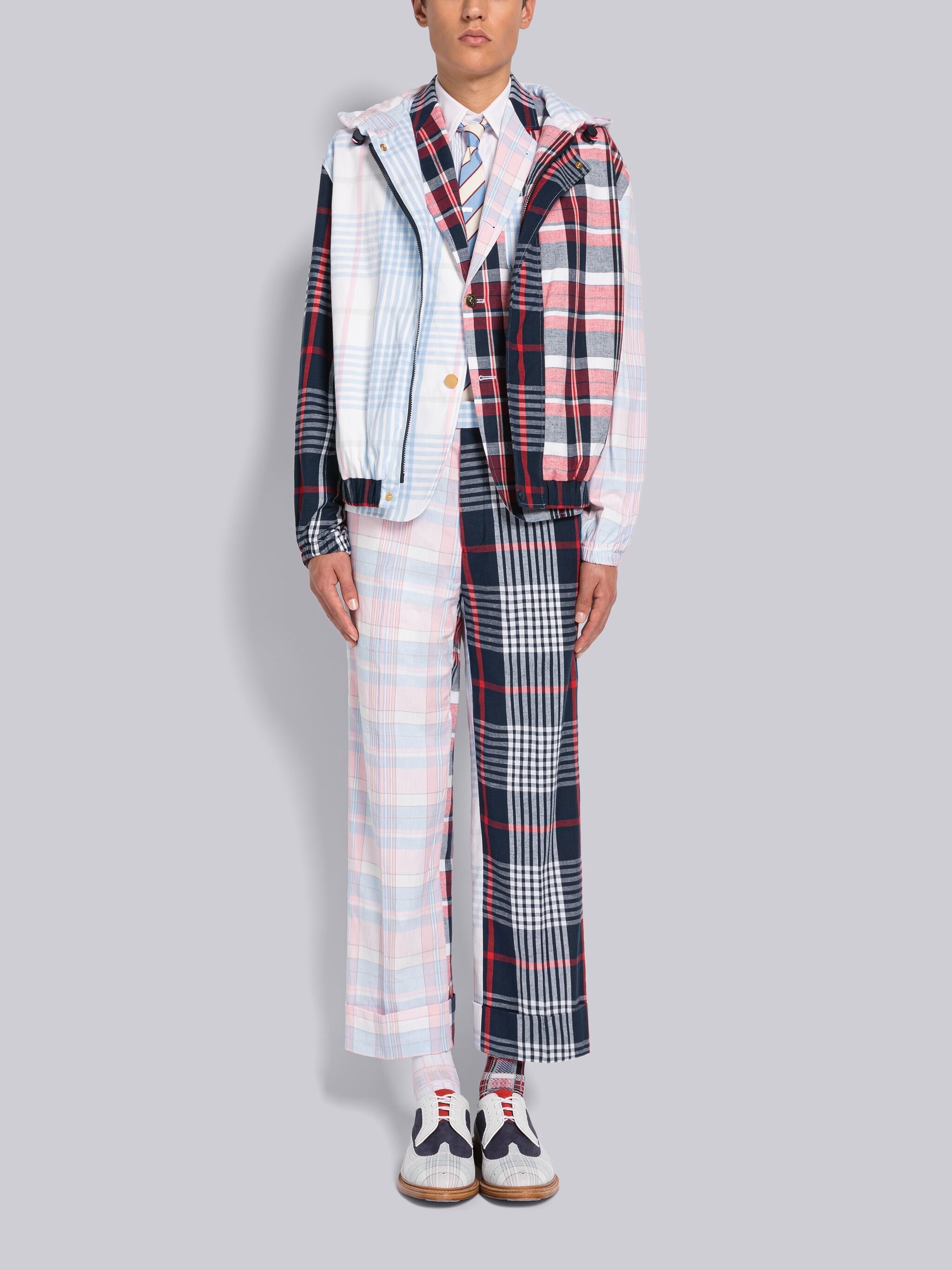 THOM BROWNE PATCHWORK PLAID-PRINT BLAZER