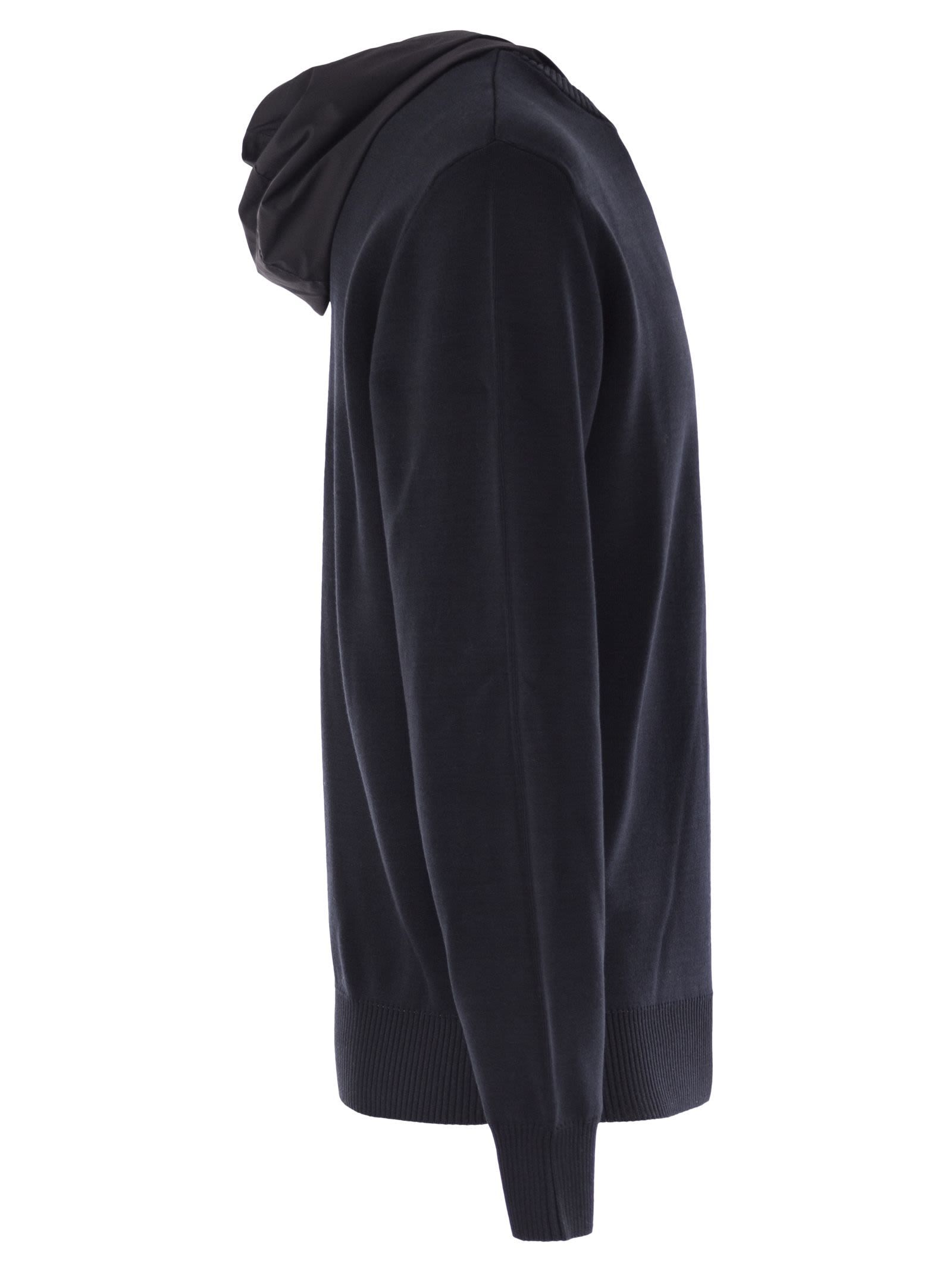 Herno Resort Double Cotton Knit And Nylon Hoodie In Brown