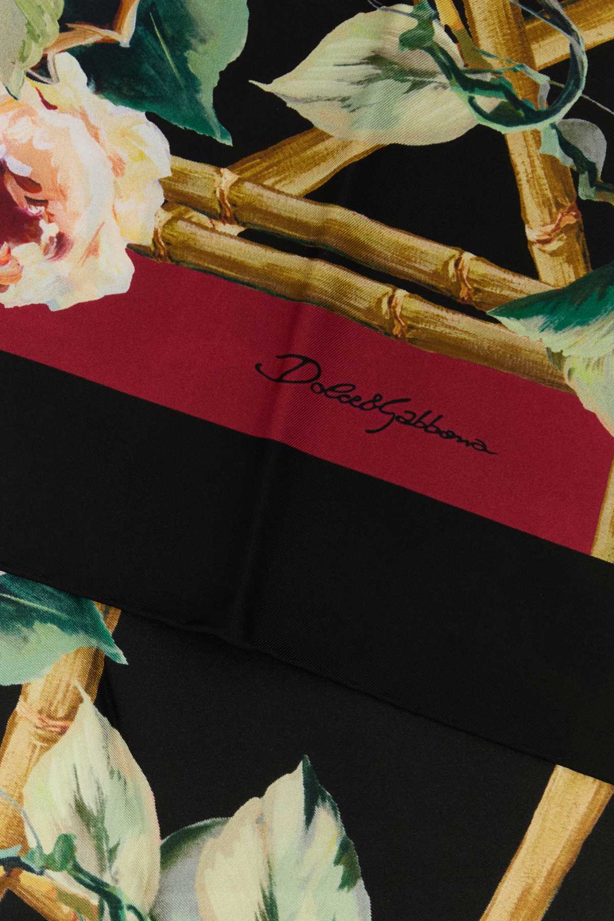 Dolce & Gabbana Floral-print Silk Scarf In Black