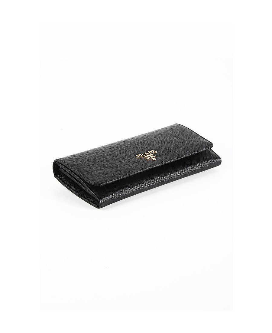 Prada Logo Fold Continental Wallet In Black