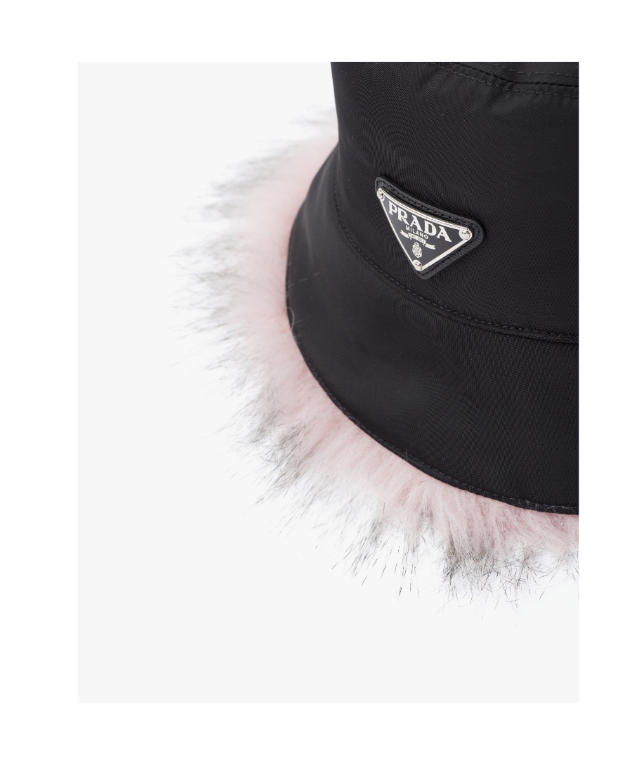 Prada Re-nylon Faux-fur Trim Bucket Hat In Black