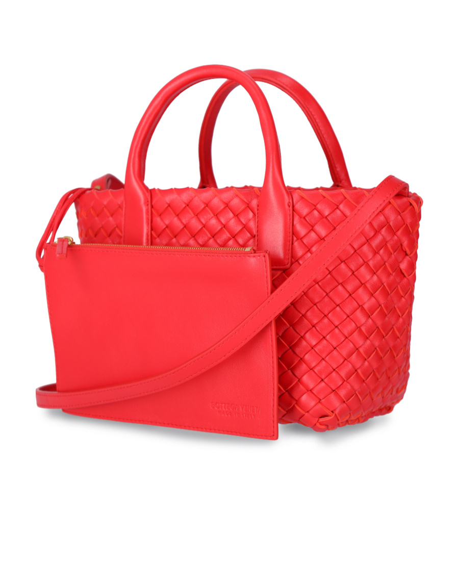 Bottega Veneta Mini Cabat Logo Knitted Shoulder Bag In Red