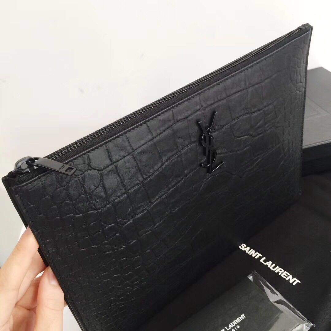 Saint Laurent Monogram Zip Pouch In Black