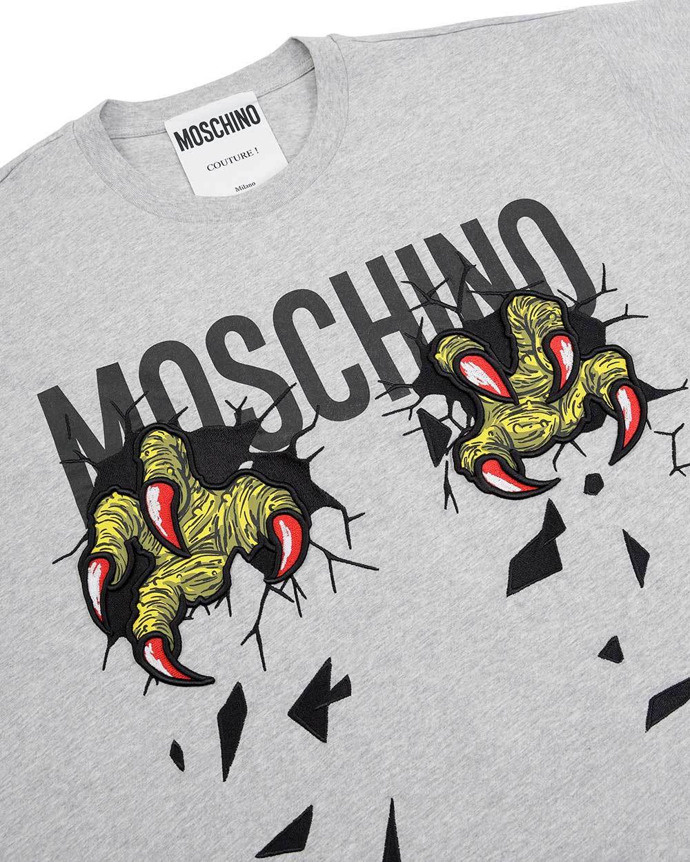 Shop Moschino Monster Claw Printed T-shirt In Gray