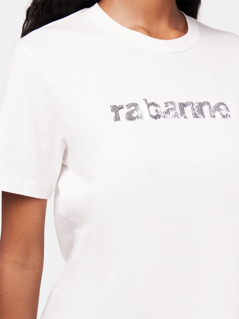 Rabanne Embellished Logo Regular T-shirt In White
