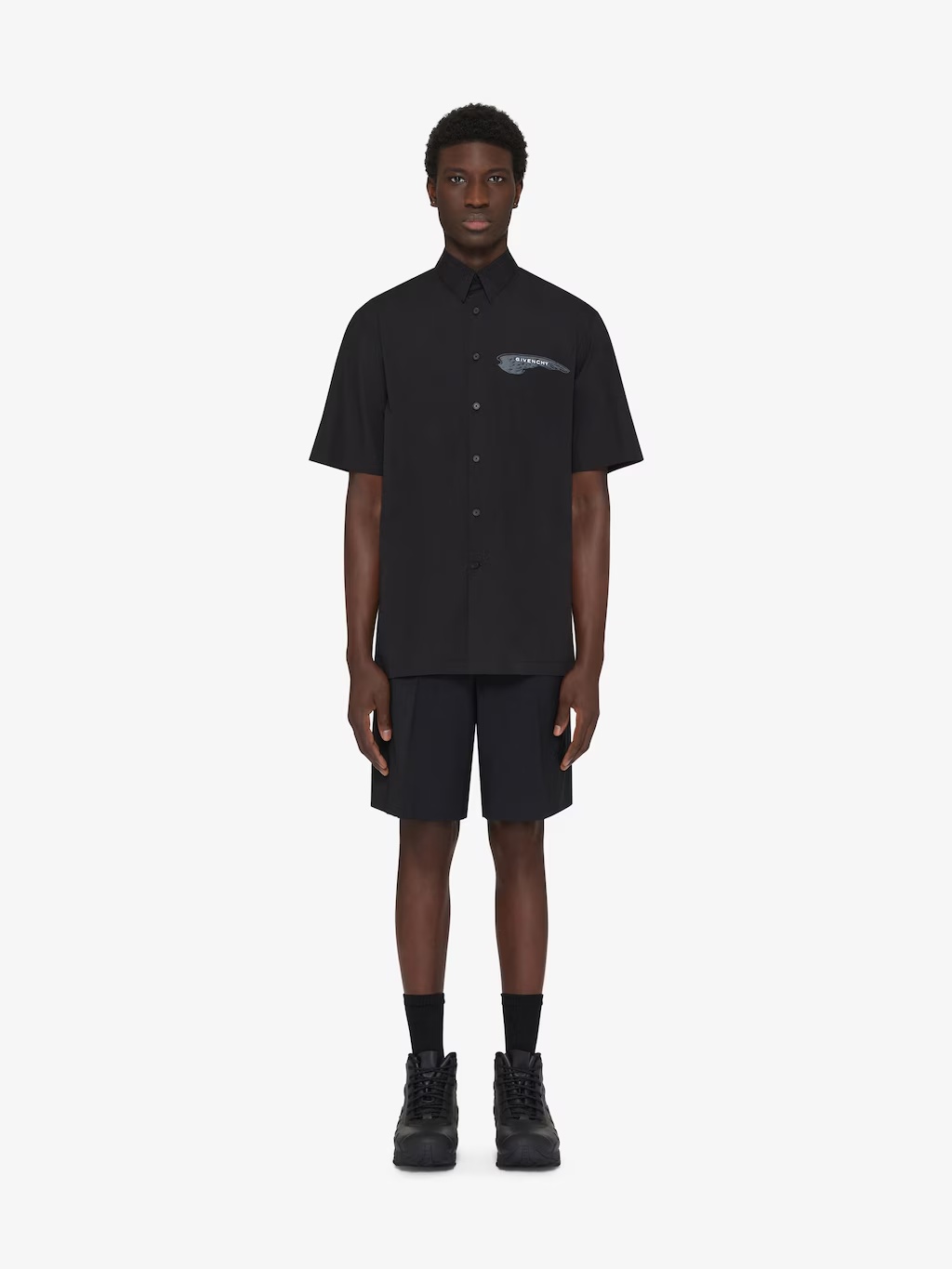 Givenchy Black Shirt With Wings Logo Print In Black