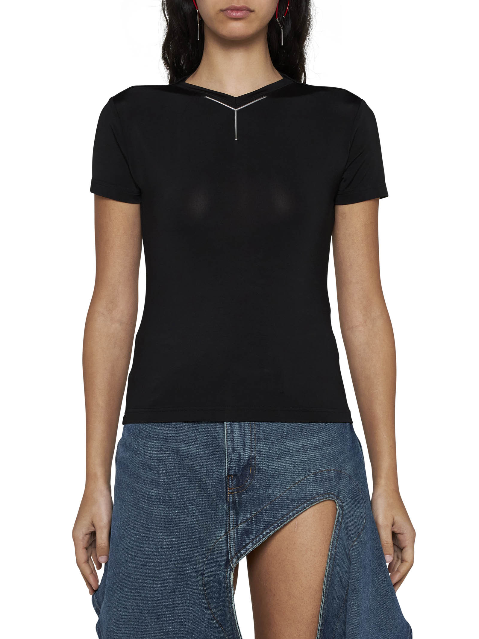 Y/project Black Stretch Jersey Y Chrome Baby Tee In Black