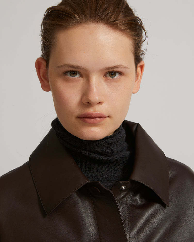 Shop Yves Salomon Short Leather Jacket In Brown