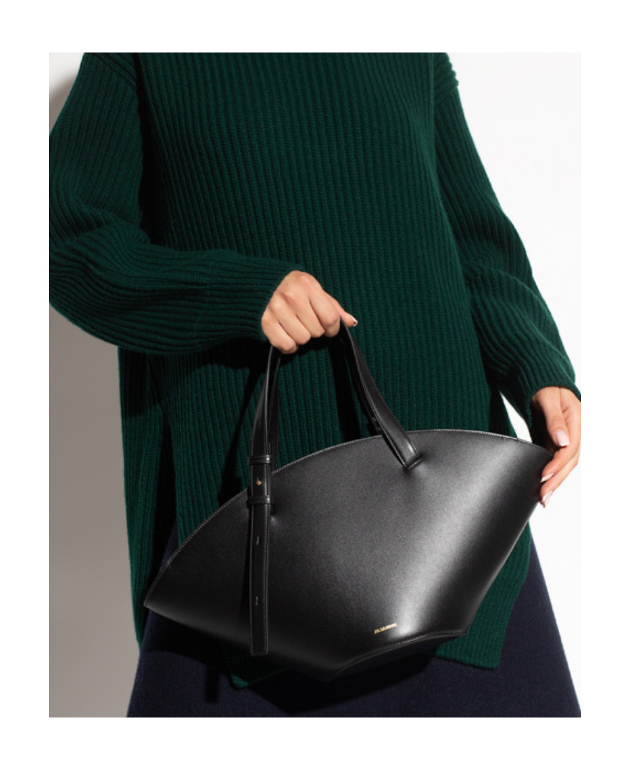 Jil Sander Medium Leather Sombrero Shoulder Bag In Black