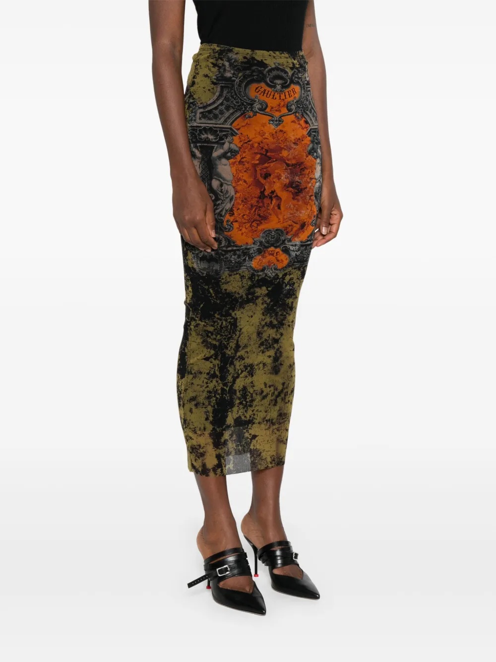 Jean Paul Gaultier Printed Mesh Midi Skirt
