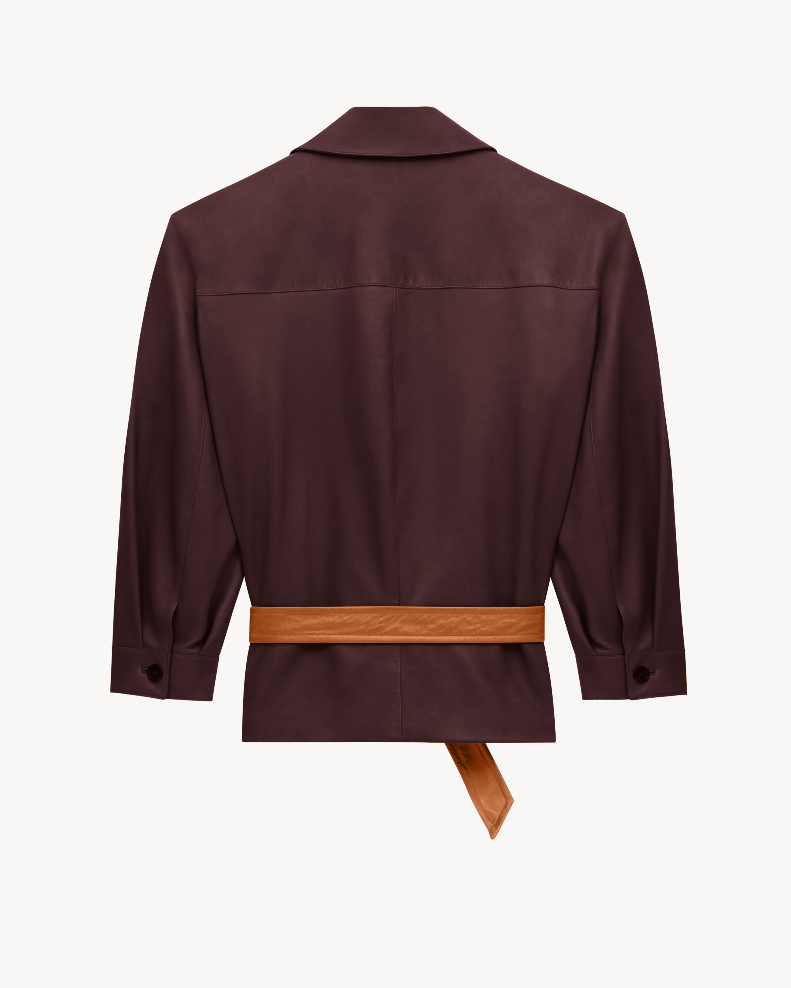 Saint Laurent Belted Jacket In Lambskin In Brown