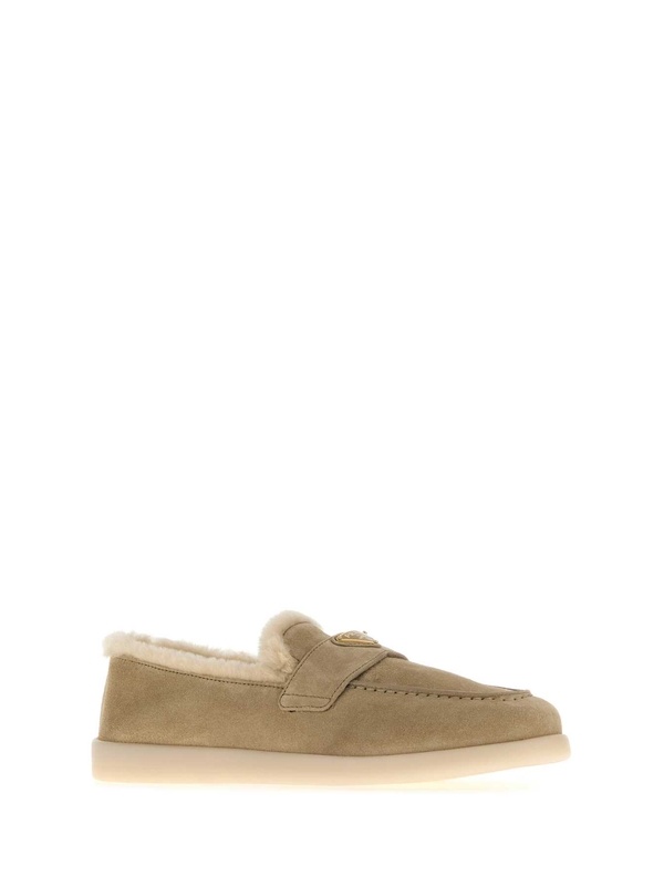 Prada Logo Plaque Slip-on Loafers In Brown
