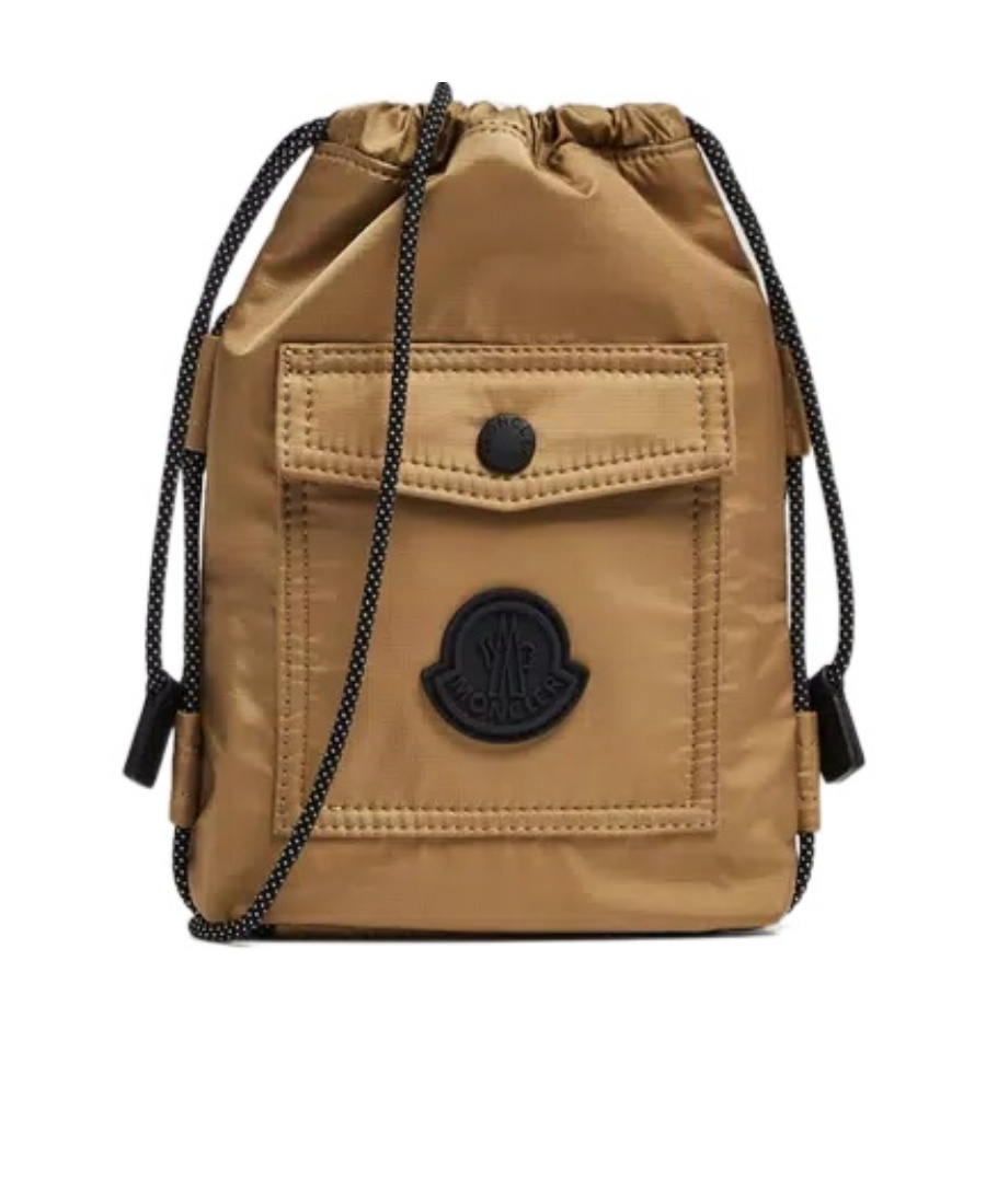 Moncler Logo Patch Drawstring Crossbody Bag In Brown