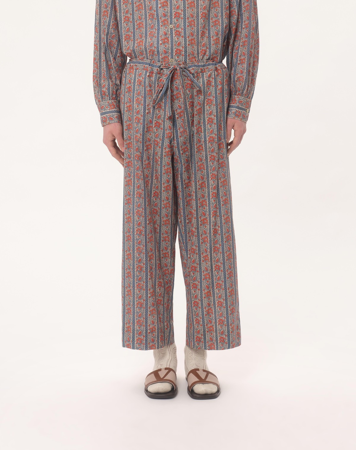 Valentino Voyage Imaginaire Print Straight Pants In Gray