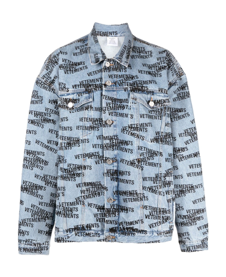 Vetements Logo-print Denim Jacket In Blue