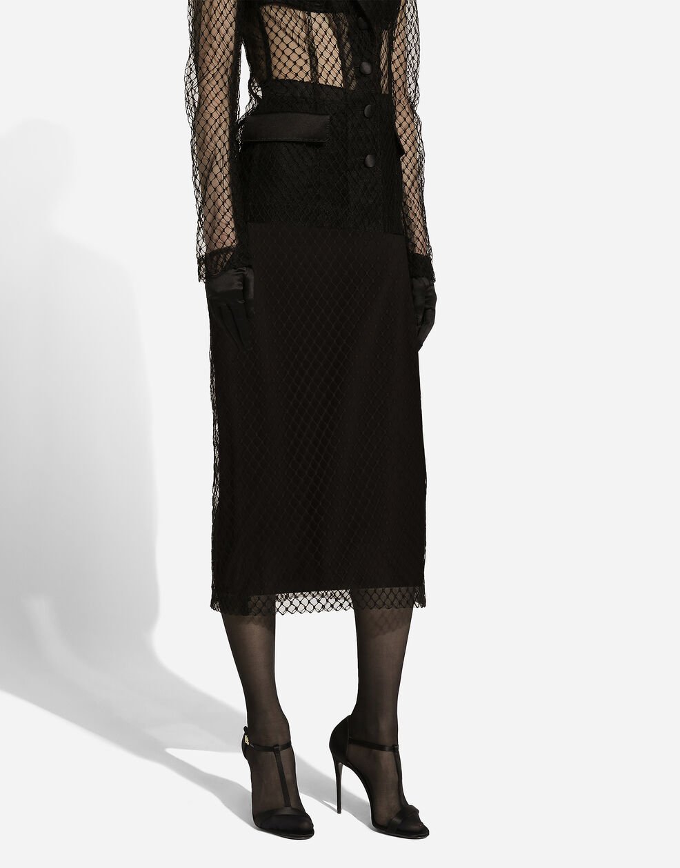 Dolce & Gabbana Mesh Calf-length Pencil Skirt In Black