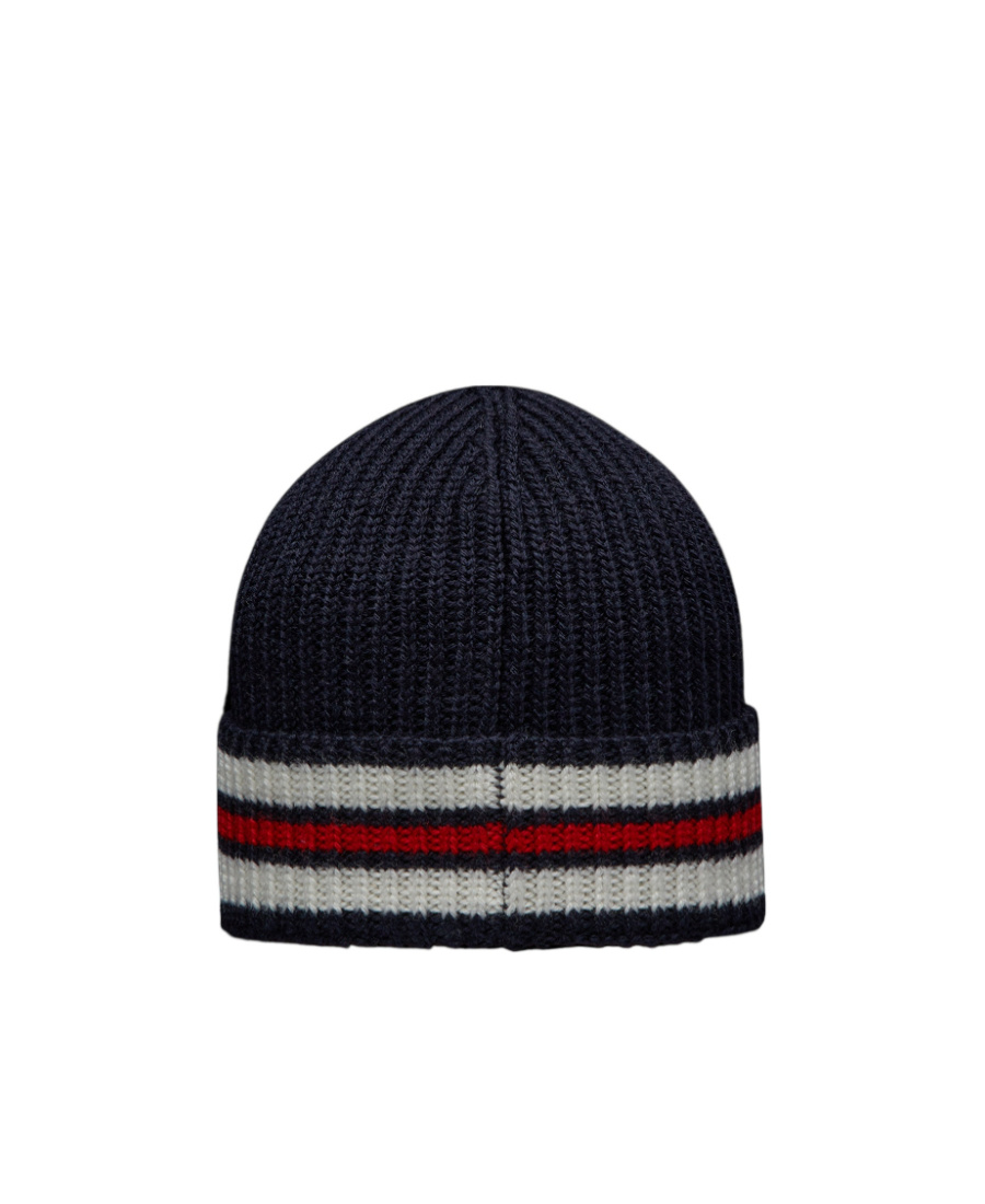 Moncler Logo-patch Stripe-detail Beanie In Black