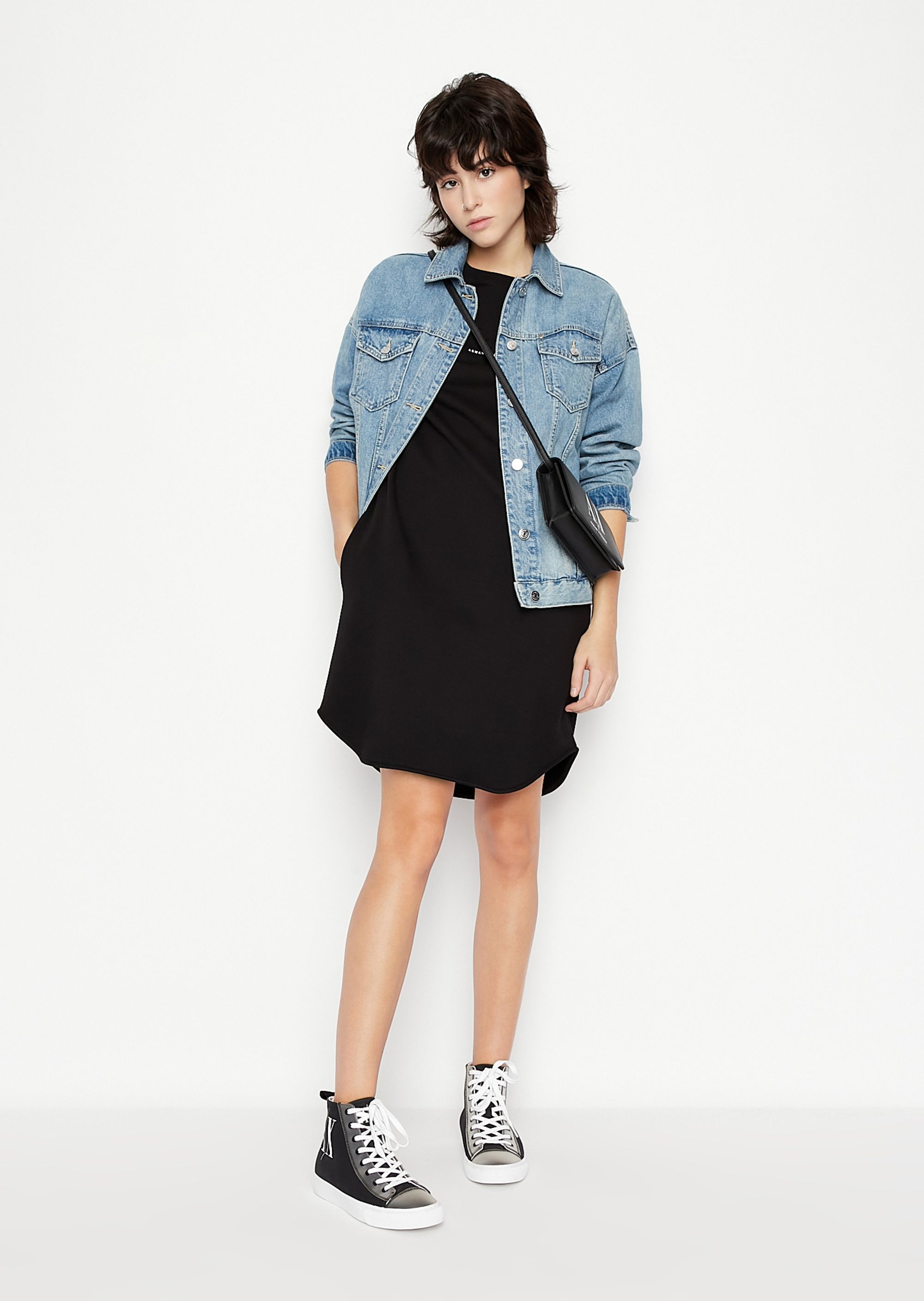 Armani Exchange Debossed-logo Sweatshirt Dress In Black