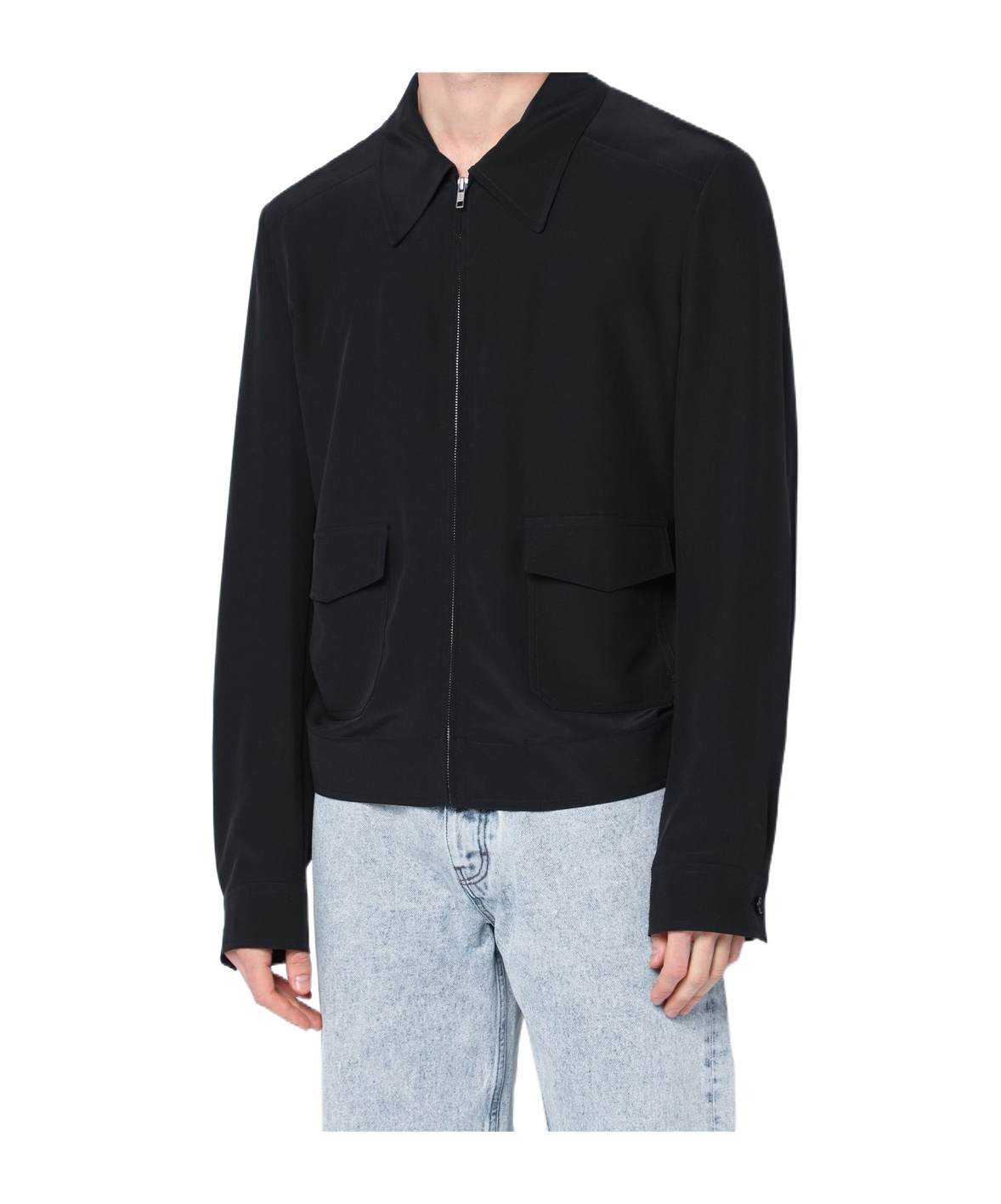 Mm6 Maison Margiela Zip Up Silk Jacket With Collared Neck In Black