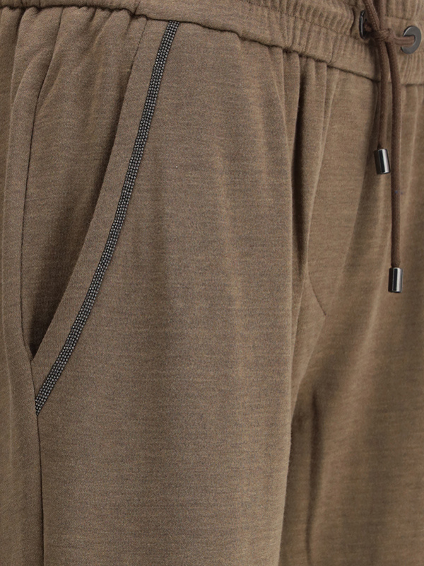 Brunello Cucinelli Cotton-silk Blend Joggers With Side Monile Detail In Brown